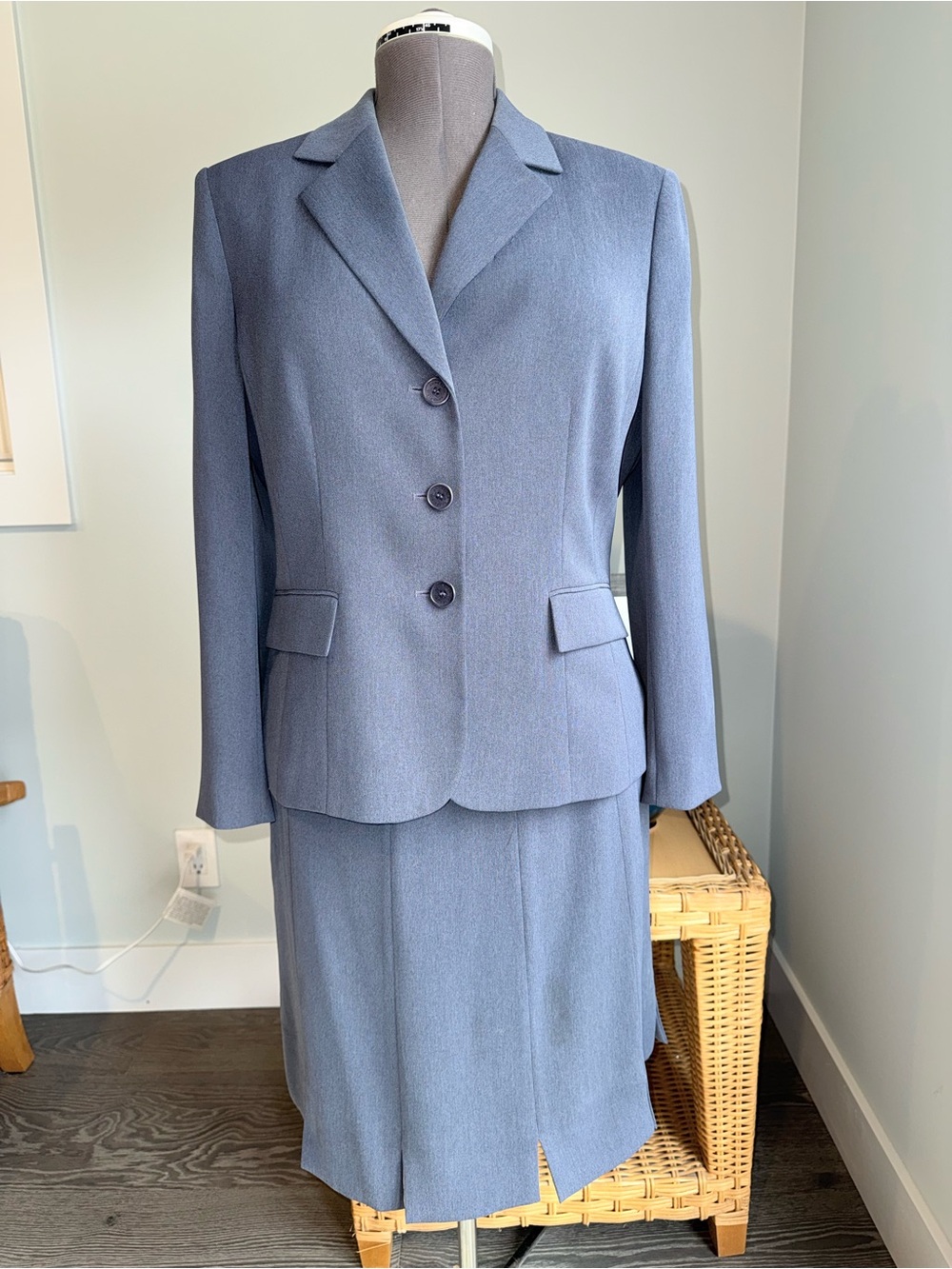 Anne Klein Slate Blue Tailored Blazer and Skirt Suit